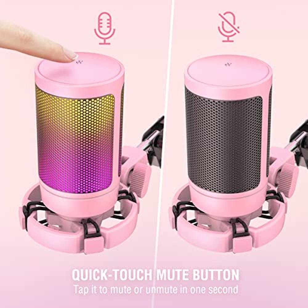 Microphone Fifine: Fifine A6T Pink USB Gaming Microphone Kit – Side View