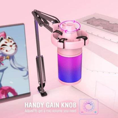 Microphone Fifine: Fifine A6T Pink USB Gaming Microphone Kit – In Use