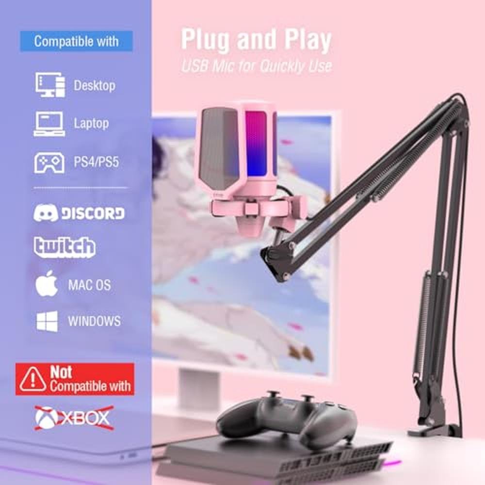 Microphone Fifine: Fifine A6T Pink USB Gaming Microphone Kit – Packaging