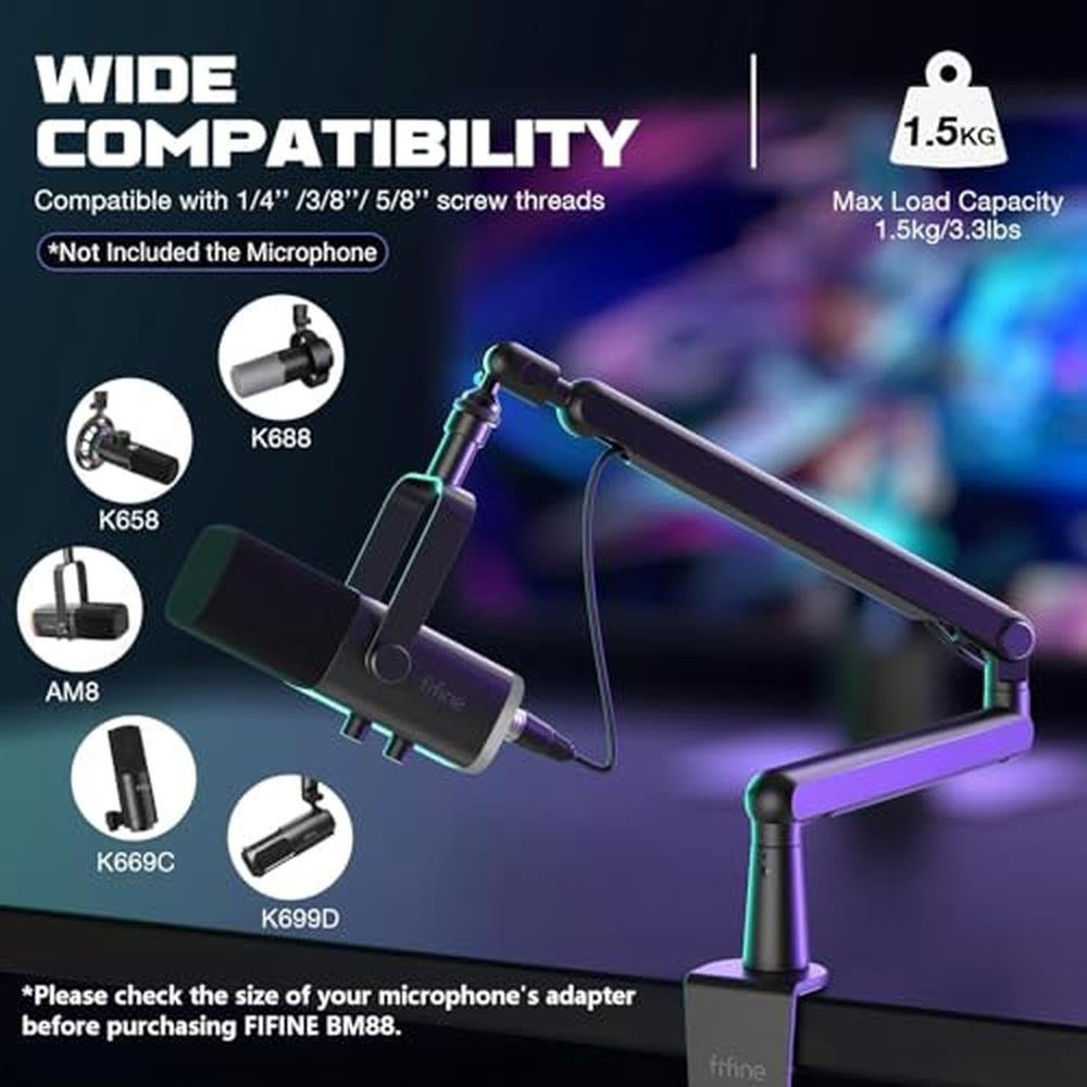 Microphone Arm: Fifine Boom Arm Low Profile Adjustable Stick – In Use