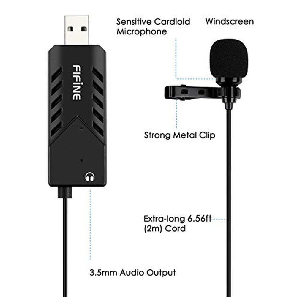 Microphone Fifine: Fifine K053 USB Lavalier Lapel Microphone – Side View
