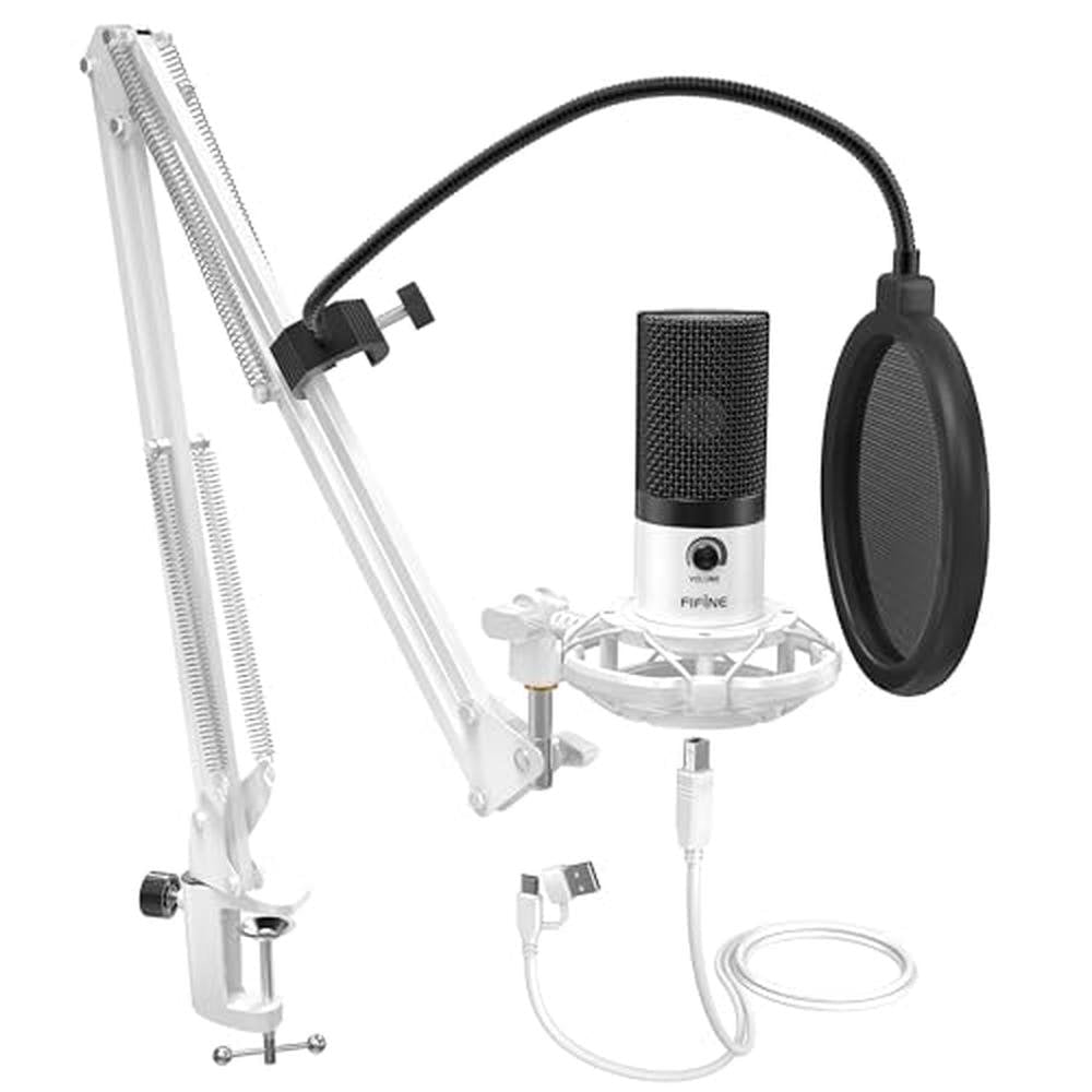 Microphone FIFINE: FIFINE T669 White Studio Condenser – Front View