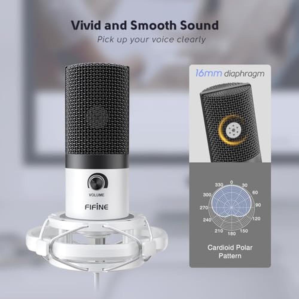 Microphone FIFINE: FIFINE T669 White Studio Condenser – Side View