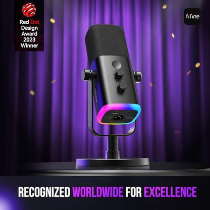FIFINE USB/XLR Dynamic Microphone for Podcast Recording – Side View