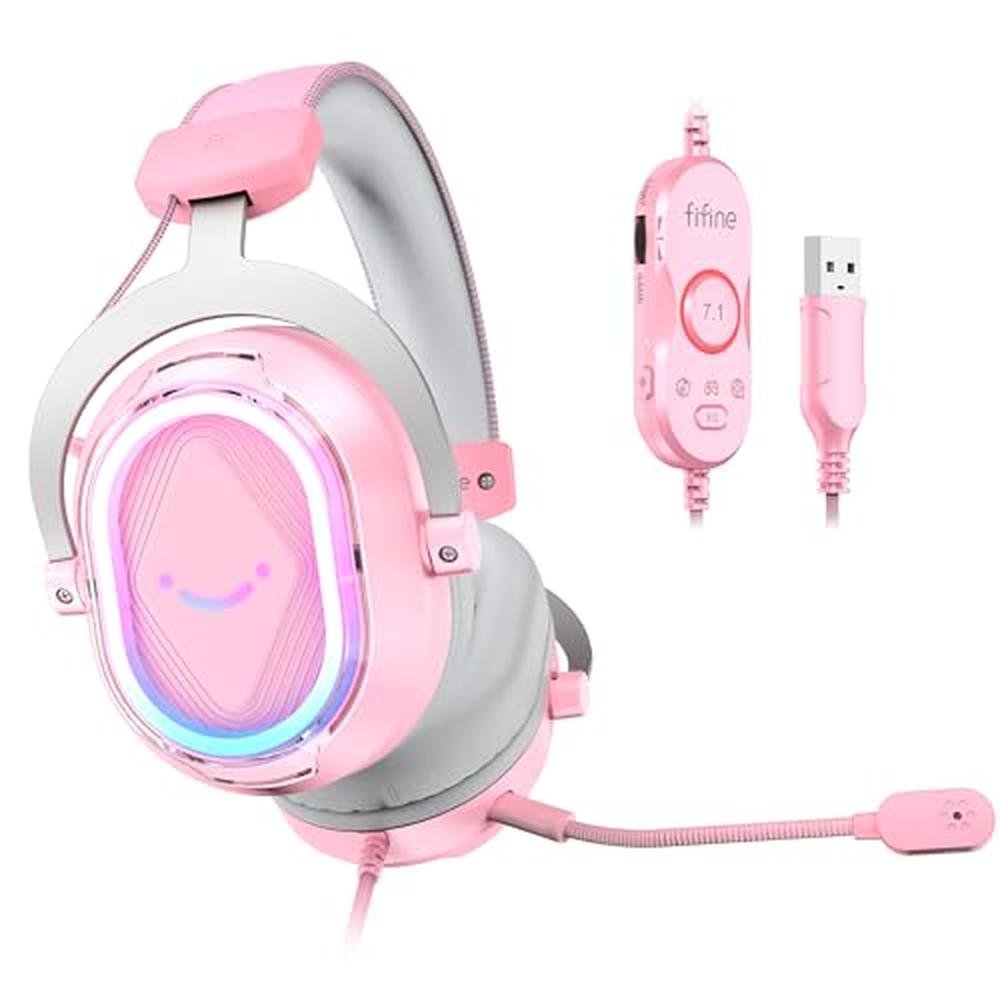 Headset Ear: FIFINE H13P Pink Over-Ear Gaming Headset – Front View