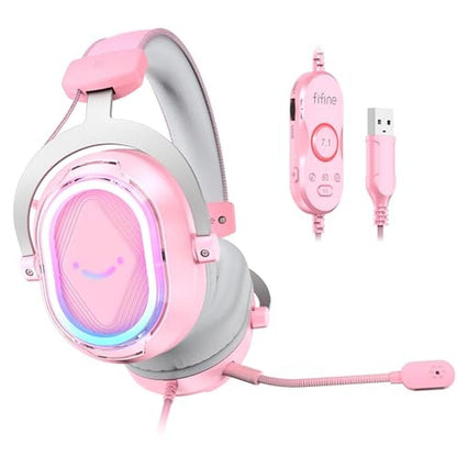 Headset Ear: FIFINE H13P Pink Over-Ear Gaming Headset – Front View