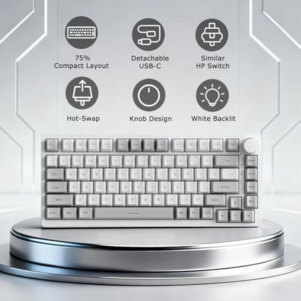 Keyboard White: AK820 Wired 75% Mechanical Keyboard Hot – Side View