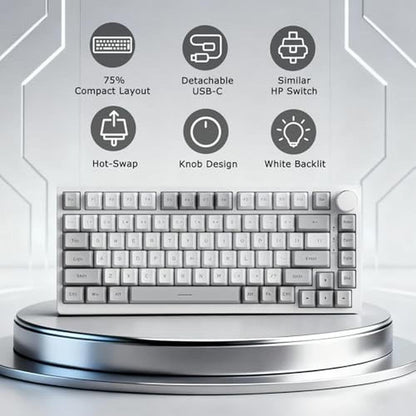 Keyboard White: AK820 Wired 75% Mechanical Keyboard Hot – Side View