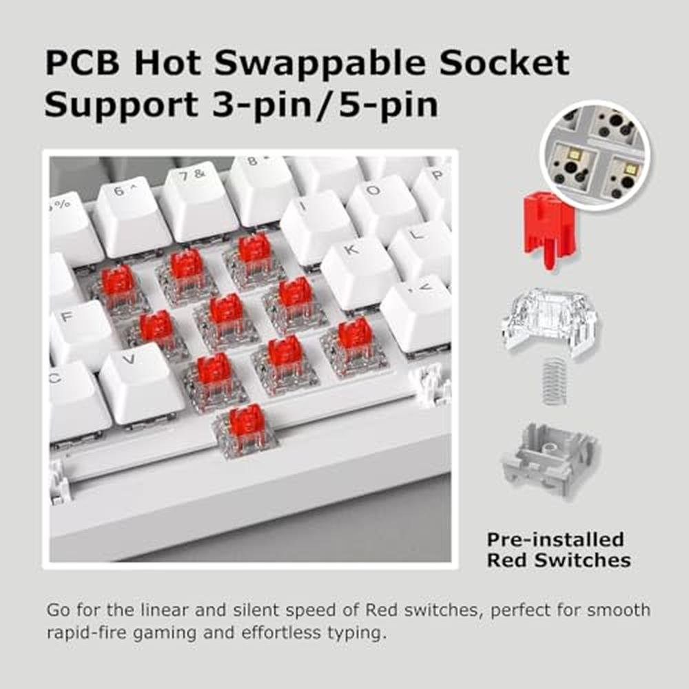 Keyboard White: AK820 Wired 75% Mechanical Keyboard Hot – In Use