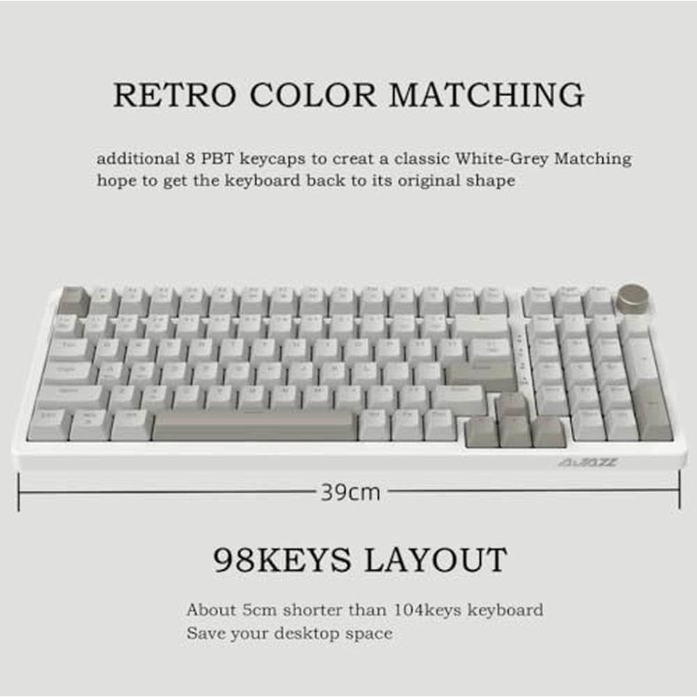 Keyboard Keys: AK992 Retro Wired Mechanical Keyboard 98 – Side View