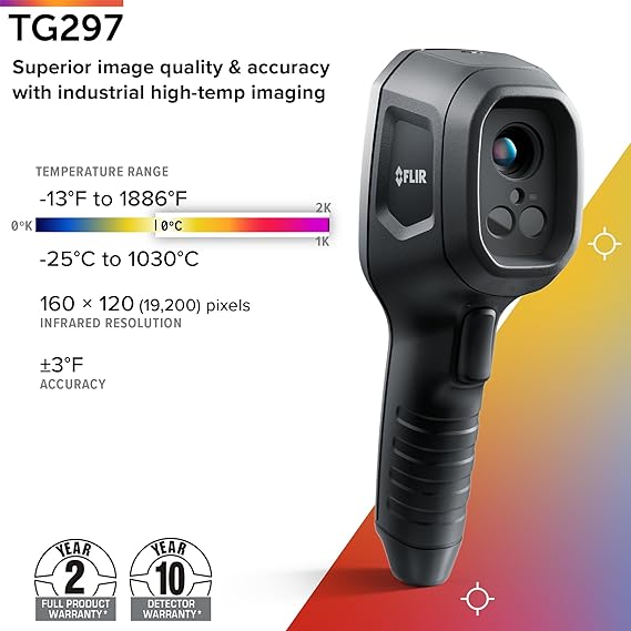 FLIR TG297 Thermal Imaging Camera with Bullseye Laser: Industrial Infrared Camera for High-Temp Applications