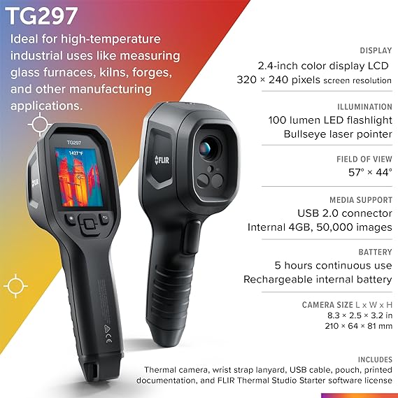 FLIR TG297 Thermal Imaging Camera with Bullseye Laser: Industrial Infrared Camera for High-Temp Applications