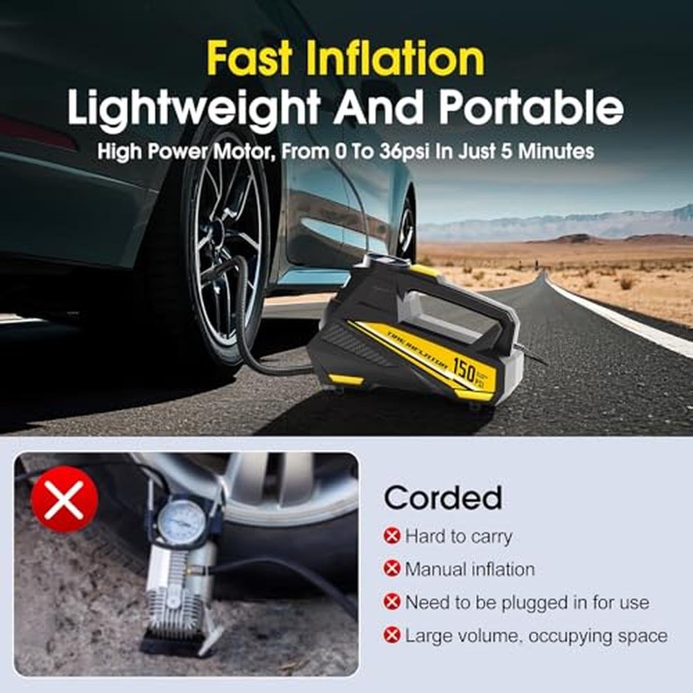 Tire Air: Flykid Tire Inflator Portable Air Compressor 12V – Side View