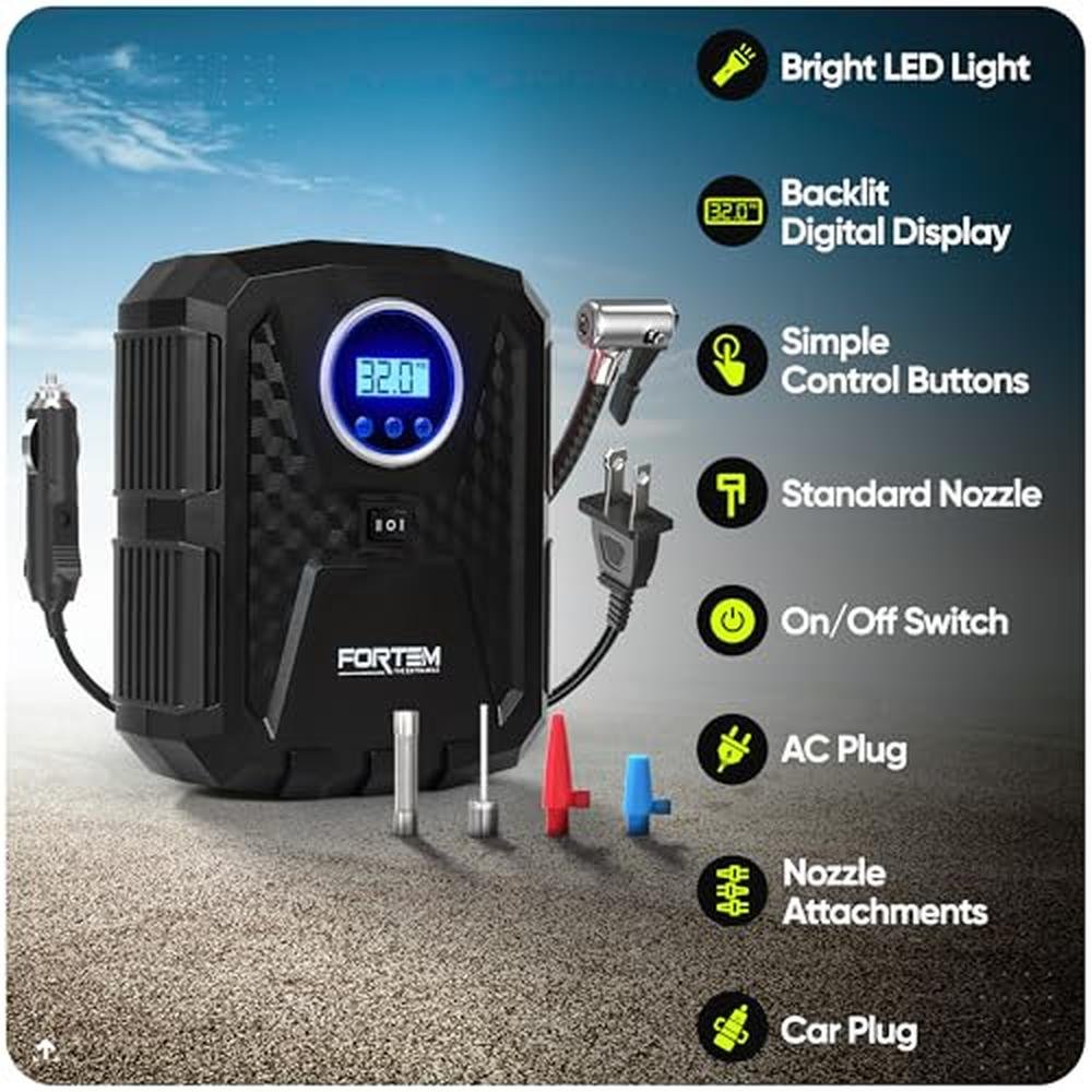 Tire Air: FORTEM Tire Inflator Portable Air Compressor – Side View