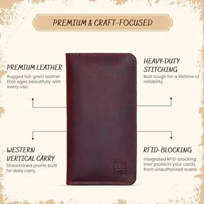 Full-Grain Leather Classic Long Bifold Wallet – Side View