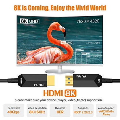 Fiber Cable: FURUI 8K Fiber HDMI Cable 33ft – Side View