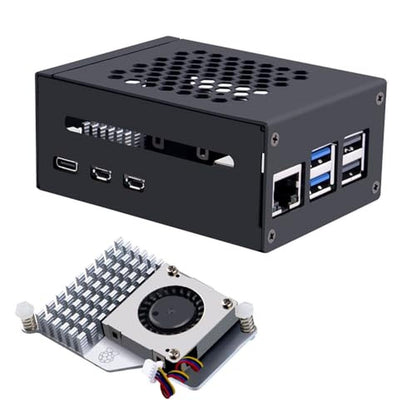 Raspberry Pi 5 Case: GeeekPi Metal Case with Active Cooler – Front View