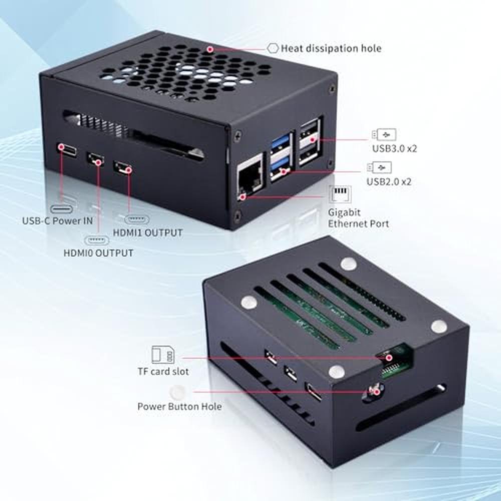Raspberry Pi 5 Case: GeeekPi Metal Case with Active Cooler – Side View