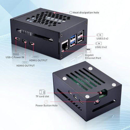 Raspberry Pi 5 Case: GeeekPi Metal Case with Active Cooler – Side View