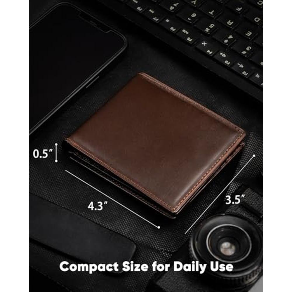 Genuine Leather Wallet for Men Bifold RFID Blocking Wallets – Side View