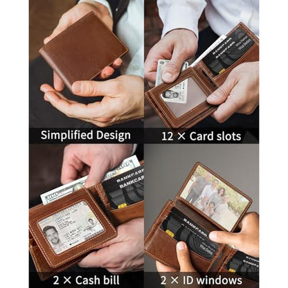 Genuine Leather Wallet for Men Bifold RFID Blocking Wallets – Close-up Detail