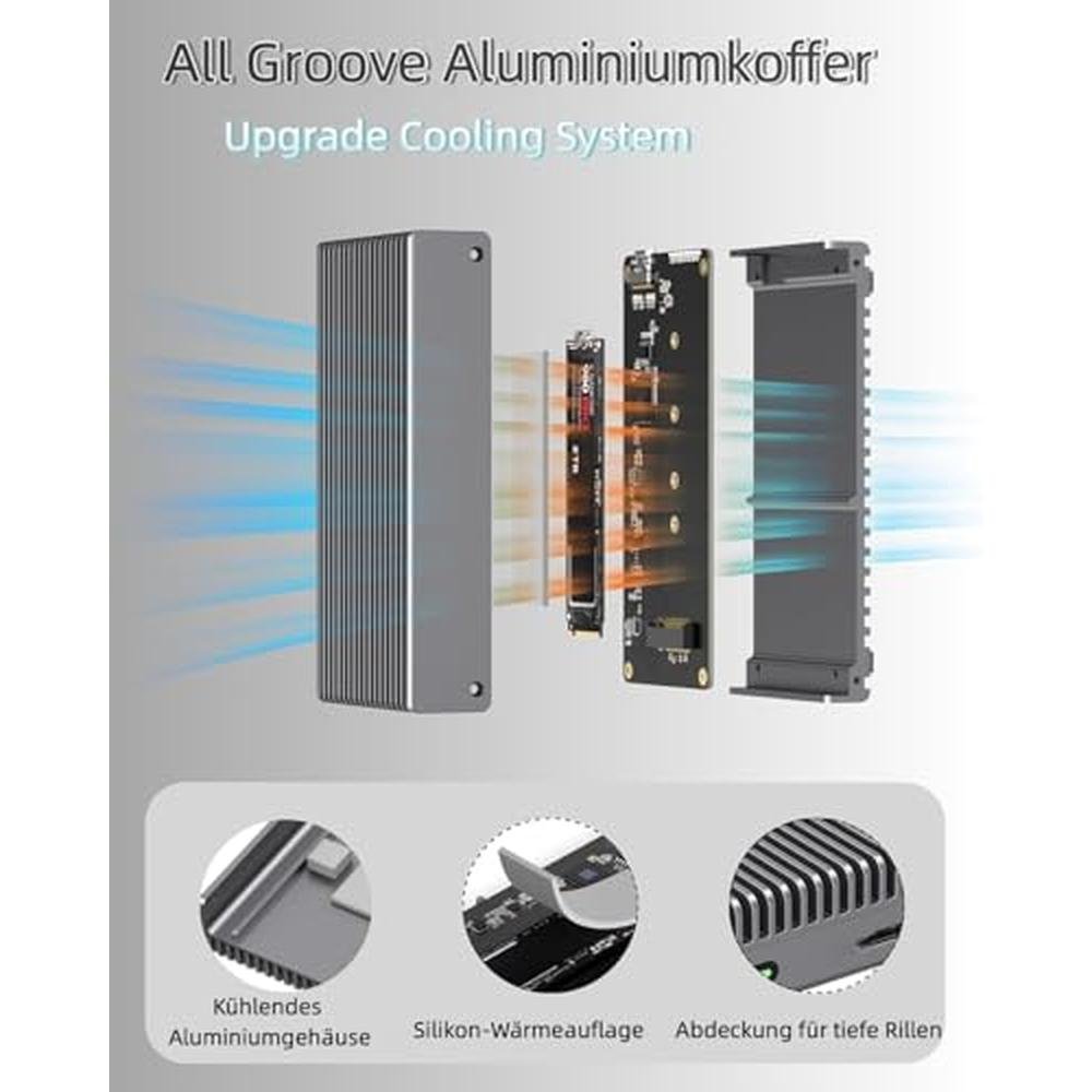 Enclosure Gewokliy: GEWOKLIY Noiseless 40Gbps M.2 NVMe – Close-up Detail