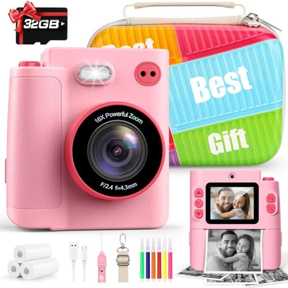 Girls Camera: Yunaking Instant Print Dual Lens Digital – Front View