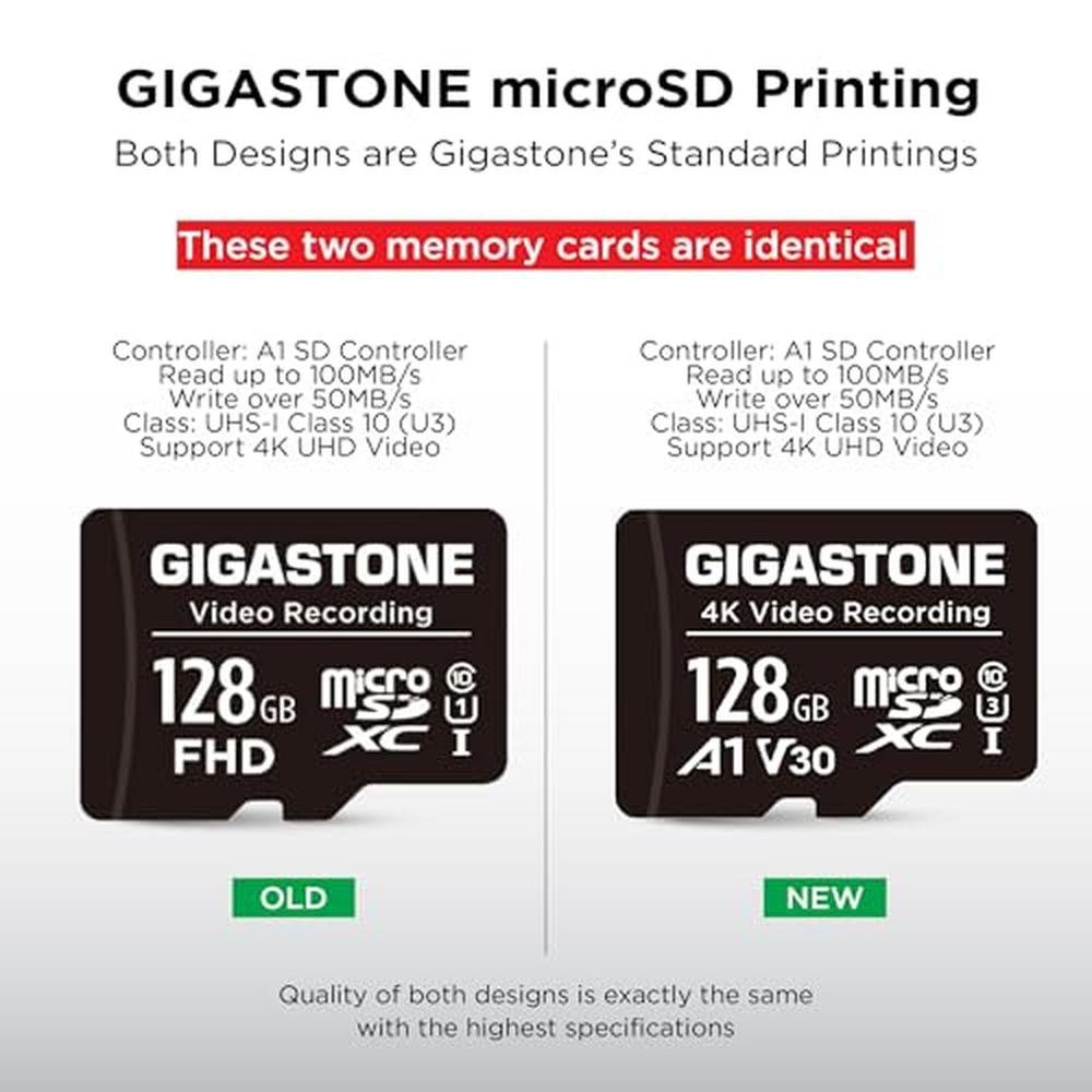 Camera Gigastone: GIGASTONE 128GB Micro SD Card 10-Pack A1 – Side View