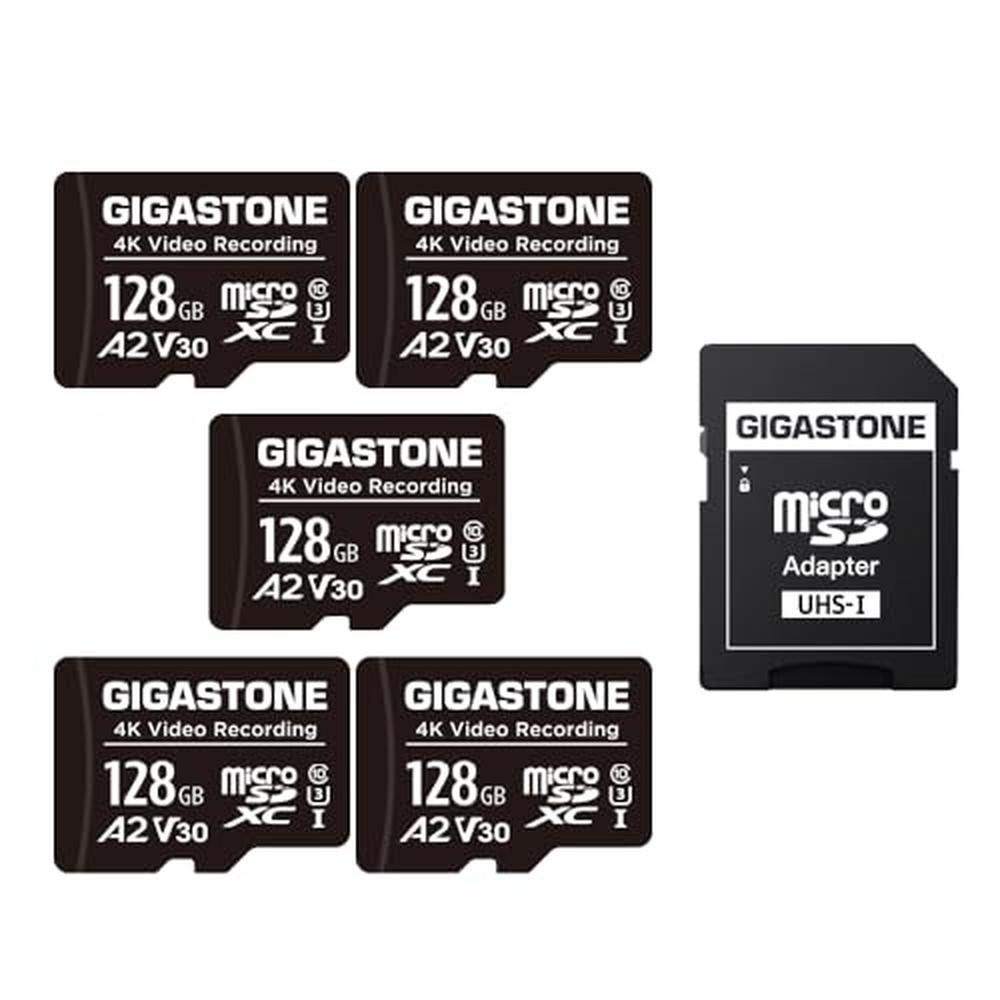 Gigastone 128GB Micro SD Card A2 V30 5-Pack – Front View