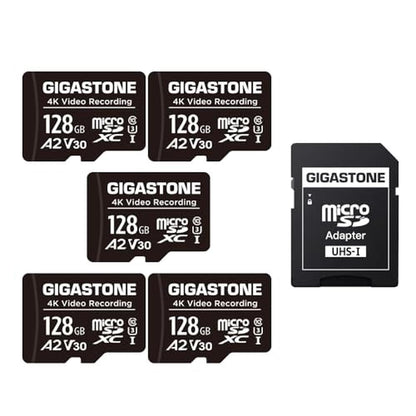 Gigastone 128GB Micro SD Card A2 V30 5-Pack – Front View