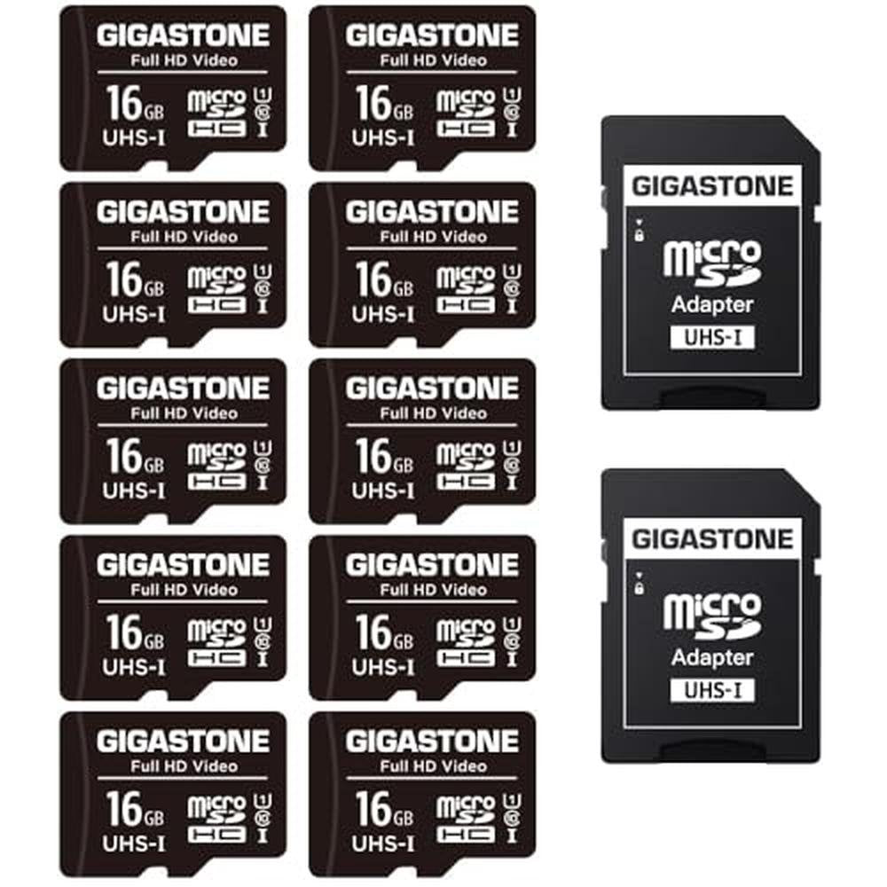 Gigastone 16GB Micro SD Card: 10-Pack FHD Video – Front View