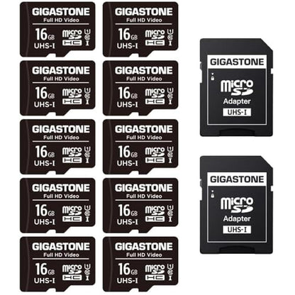 Gigastone 16GB Micro SD Card: 10-Pack FHD Video – Front View