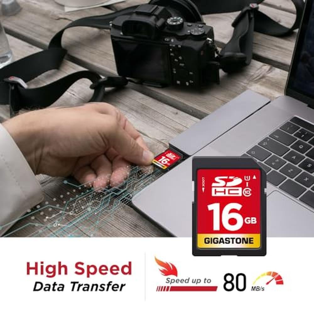 Camera Gigastone: GIGASTONE 16GB SD Card 10-Pack UHS-I U1 – Close-up Detail
