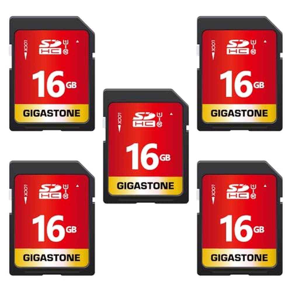 Camera Gigastone: GIGASTONE 16GB SD Card 5-Pack UHS-I U1 – Front View