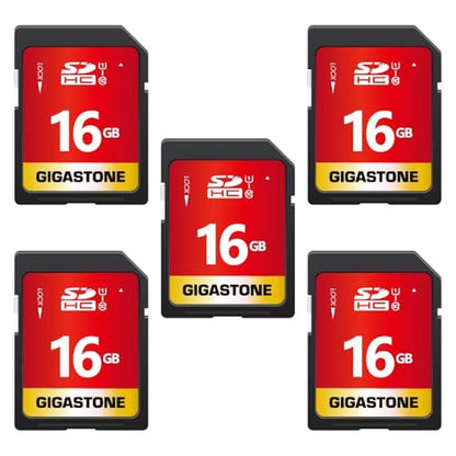 Camera Gigastone: GIGASTONE 16GB SD Card 5-Pack UHS-I U1 – Front View