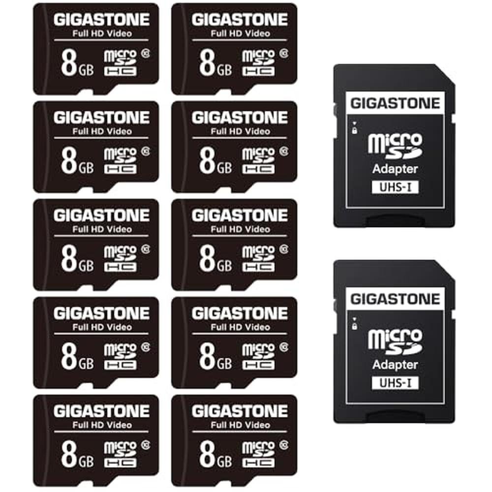 Gigastone 8GB Micro SD Card: 10-Pack Full HD Video – Front View