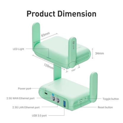 GL.iNet GL-MT3600BE (Beryl 7) Portable Travel Router – Close-up Detail