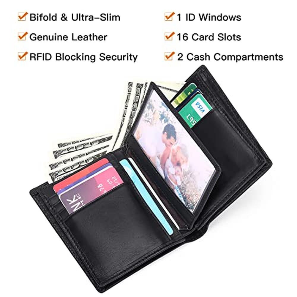 GOIACII Wallets for Men Large Capacity Genuine Leather RFID – Close-up Detail