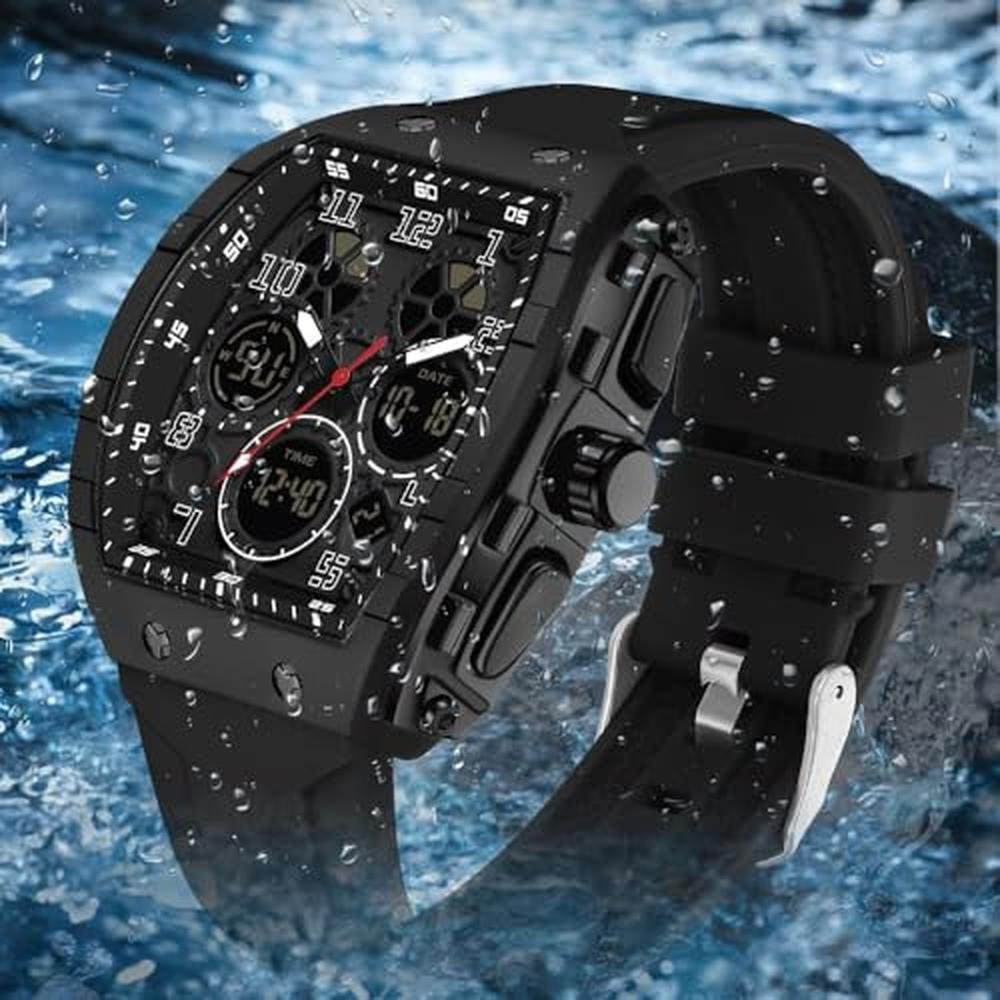 Gosasa Watches for Men: Luminous Rectangle Dial Silicone – Close-up Detail