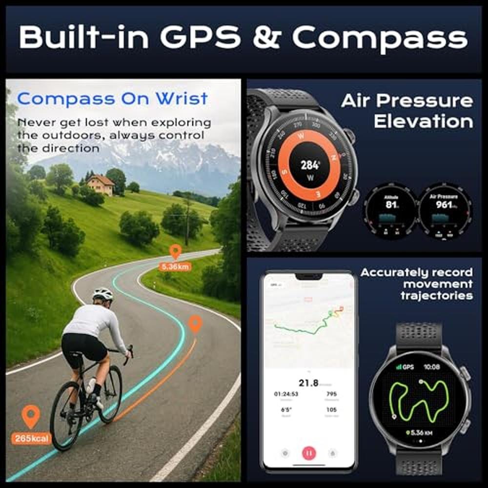 GPS Smart Watch: Men's 1.60 AMOLED Display – Side View