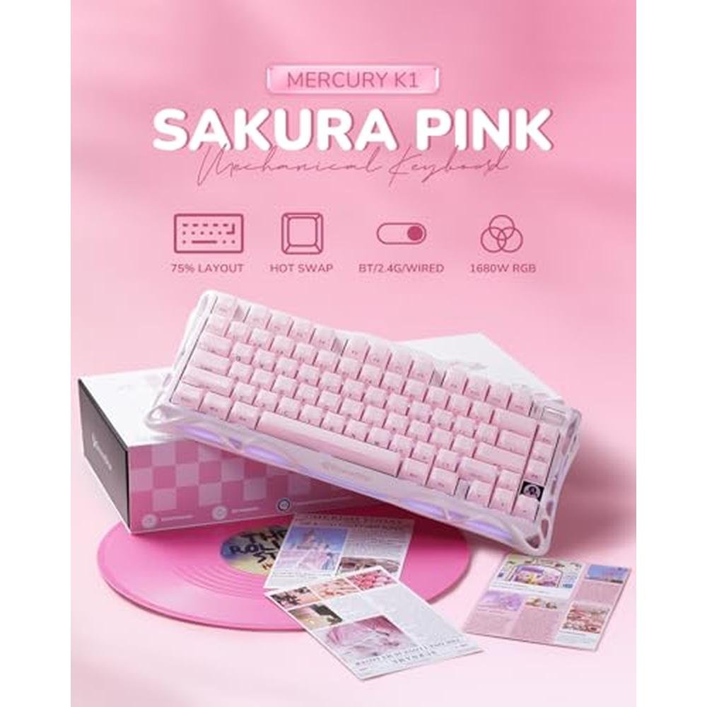 Keyboard Gravastar: GravaStar Mercury K1 75% Pink Wireless – Side View