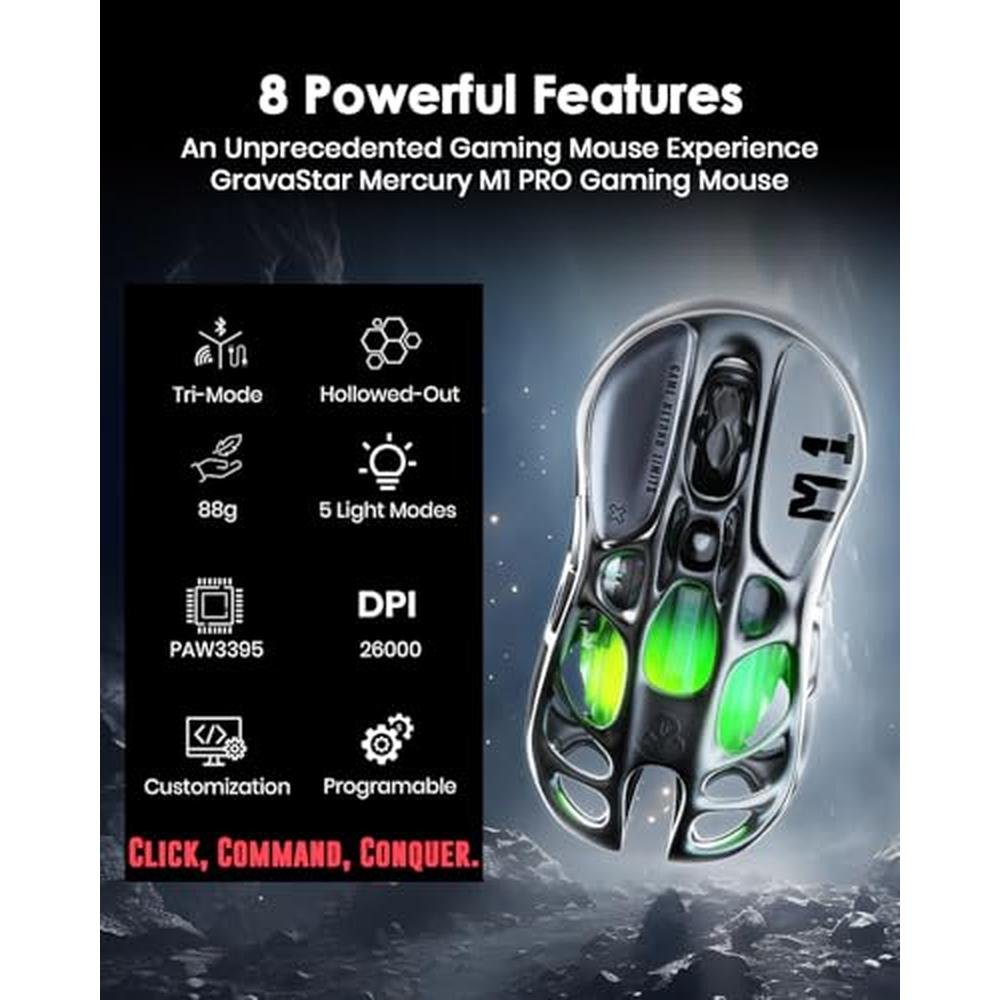 Gravastar Mercury M1 Pro Wireless Gaming Mouse – Side View