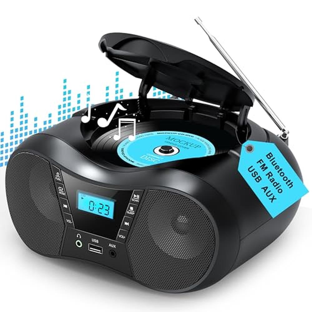 Greadio Boombox Portable CD Players for Home with Bluetooth – Front View