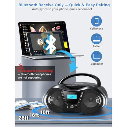 Greadio Boombox Portable CD Players for Home with Bluetooth – Close-up Detail
