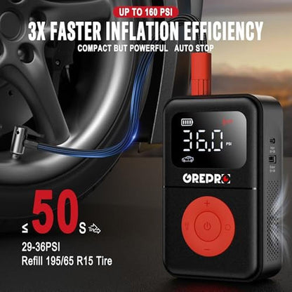 Portable Air Compressor: GREPRO Tire Inflator 160 PSI – Side View