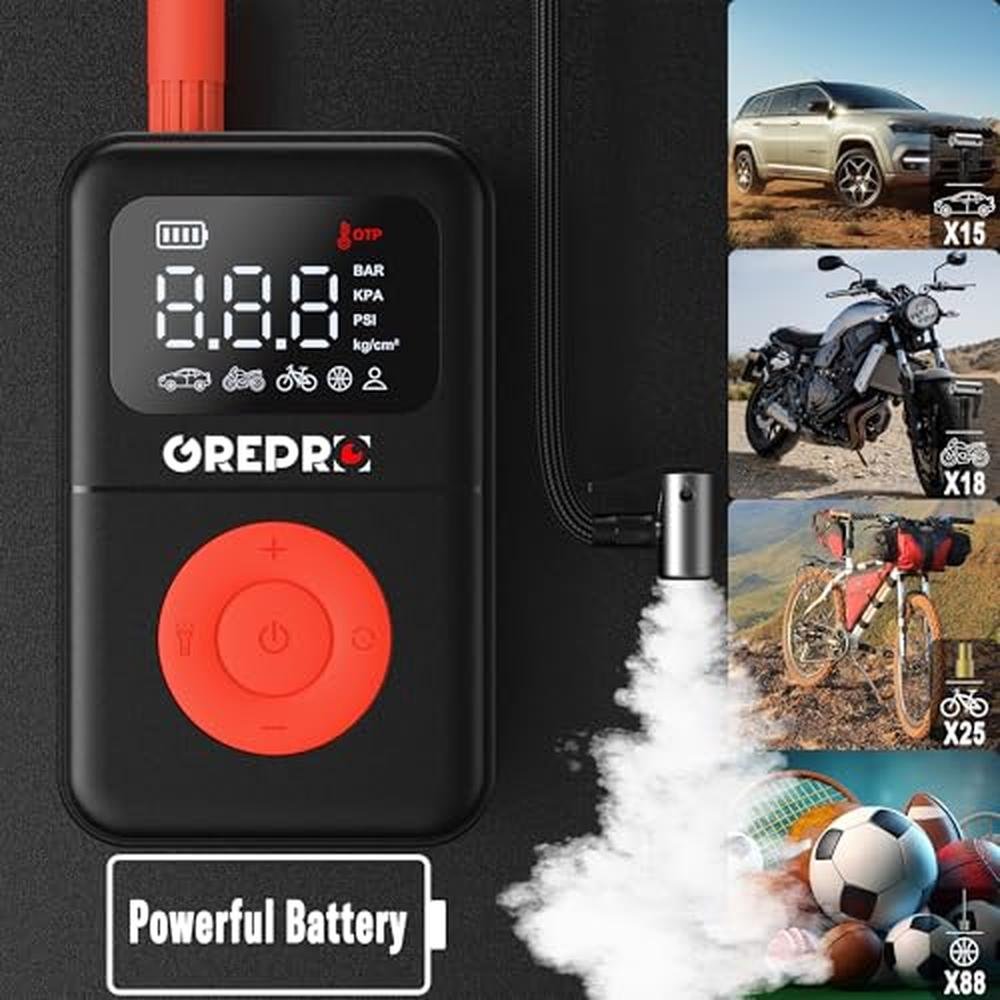 Portable Air Compressor: GREPRO Tire Inflator 160 PSI – Close-up Detail