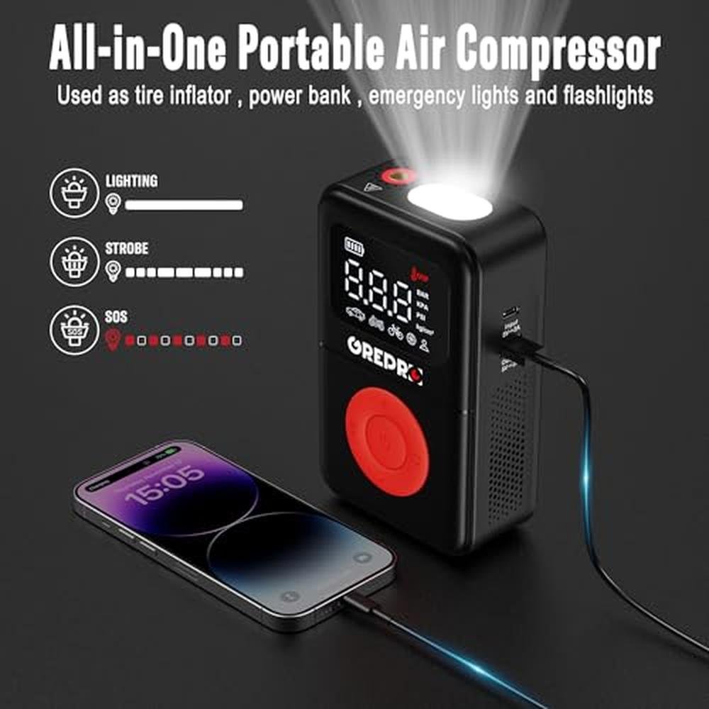 Portable Air Compressor: GREPRO Tire Inflator 160 PSI – In Use