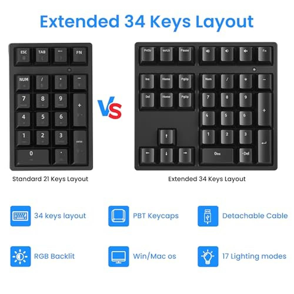 Gurjot Number Pad: Mechanical USB Wired Numeric Keypad with – Side View