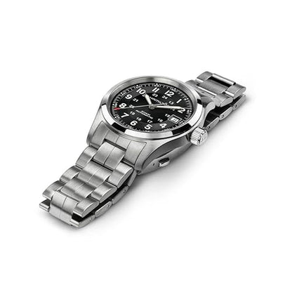 Men Watch: Hamilton Khaki Field Automatic 38mm Stainless – Close-up Detail
