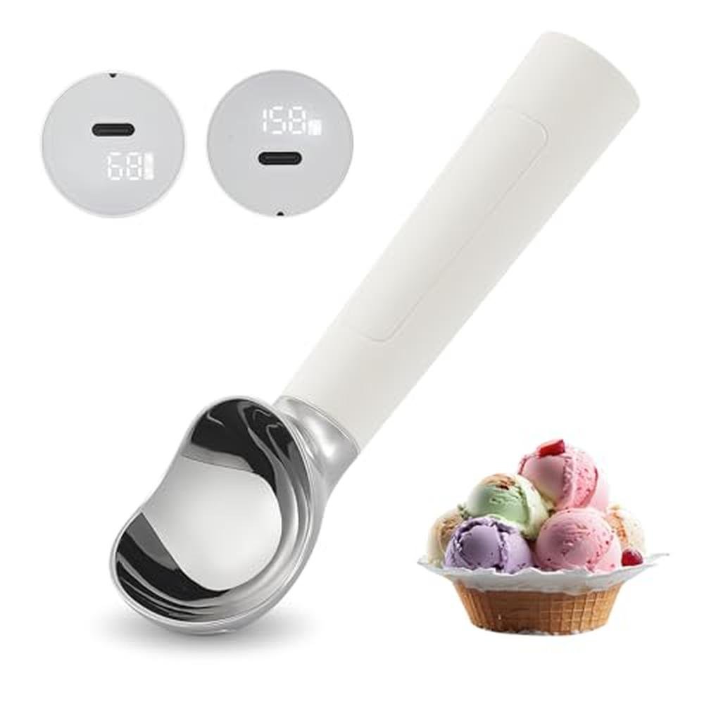 Heated Ice Cream Scoop: Rechargeable Electric Warming Ice – Front View